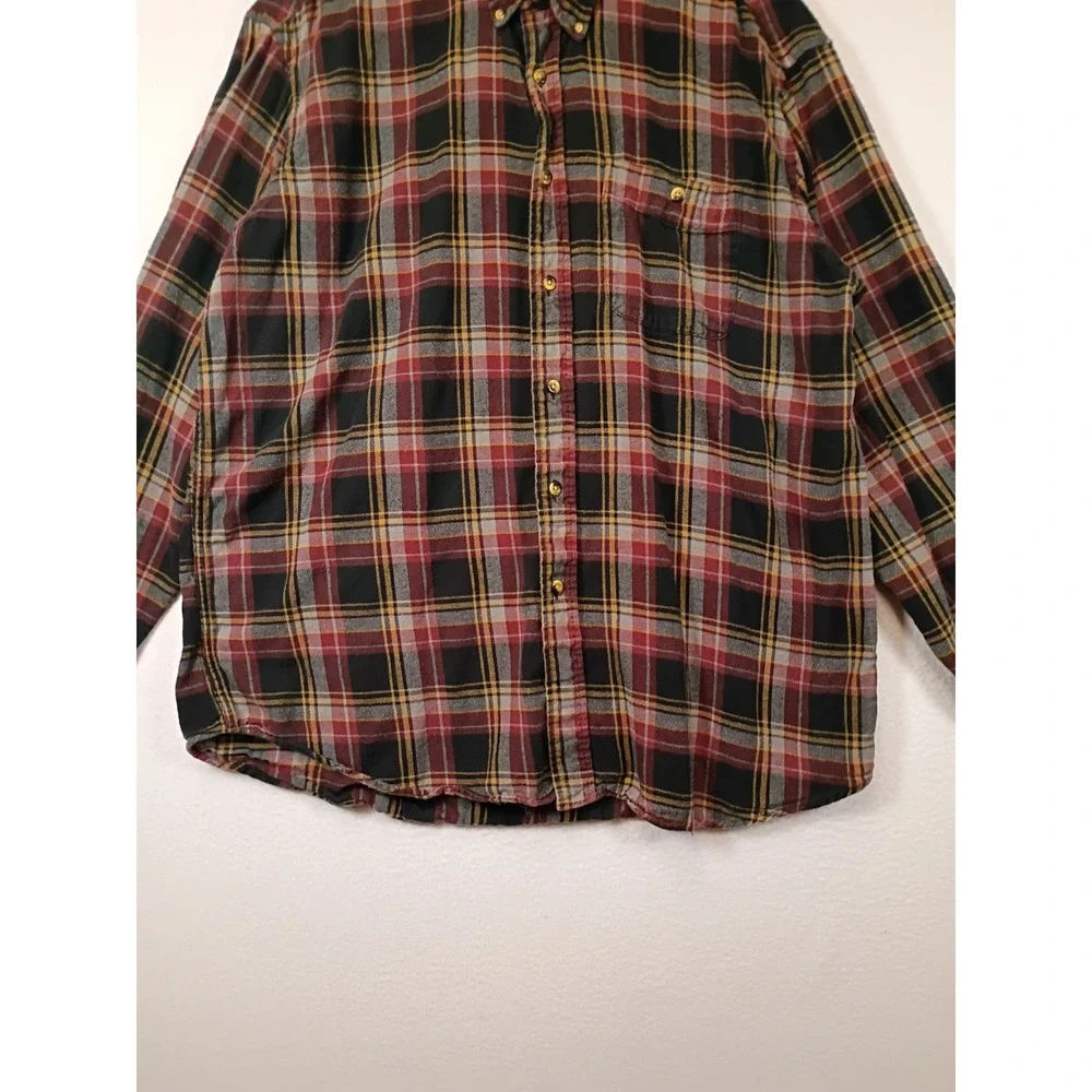 Rugged G.H. Bass Mens XL Burgundy Black Plaid Cotton Flannel Button Down Shirt